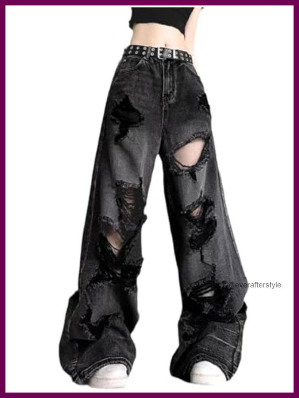 Women's Baggy Ripped Jeans High Waisted Straight Leg Cotton Denim Pants